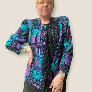 Vintage 80’s/90’s Colorful floral polka dot Living color geometric hip hop top